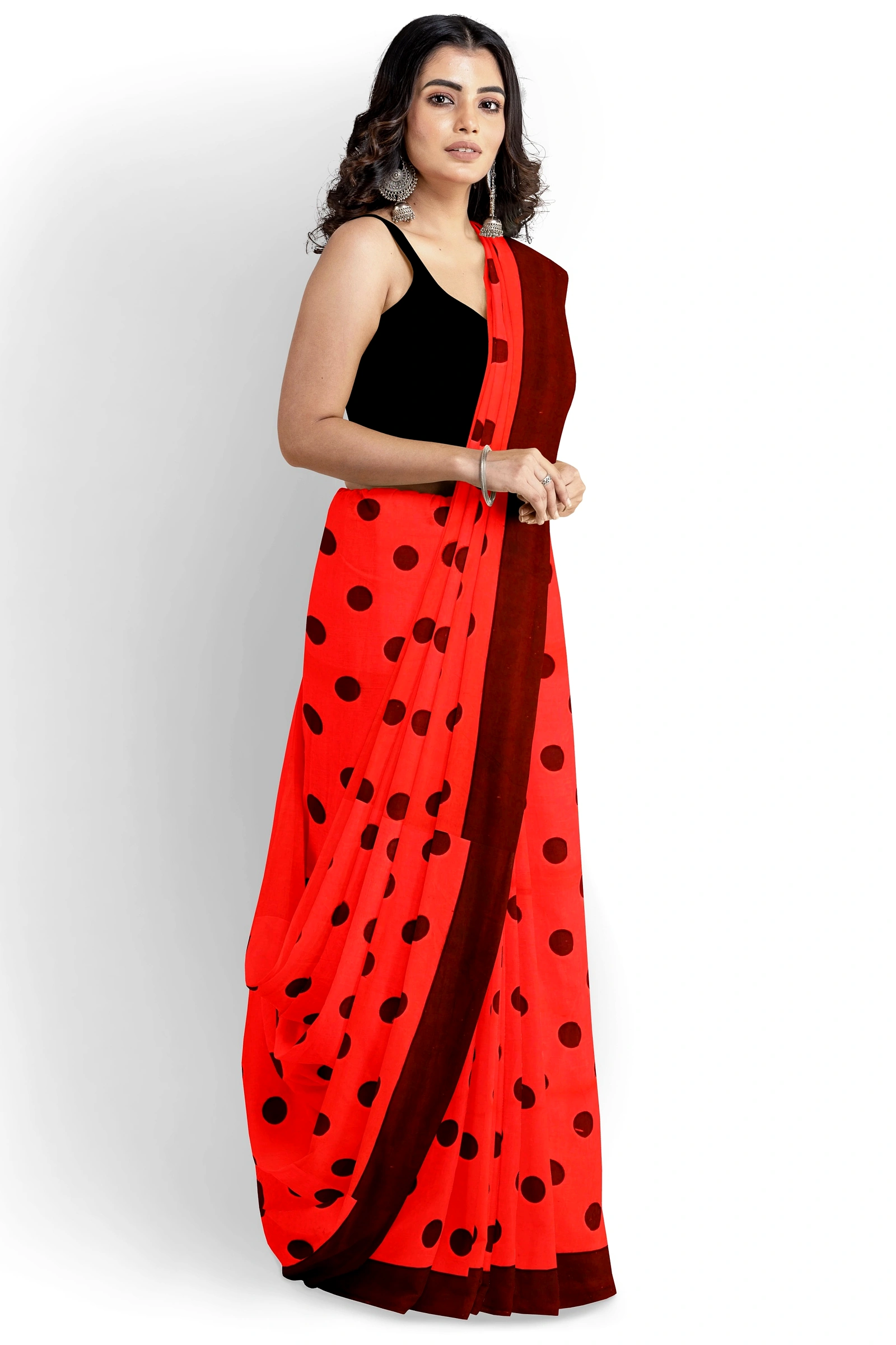 Red Pure Cotton Tip Hand Loom Saree (1302)